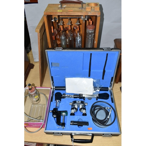 407 - A CASED THACKRAY MEDI SCOPE MICROSCOPE, contents not checked but appears largely complete, with a ca... 