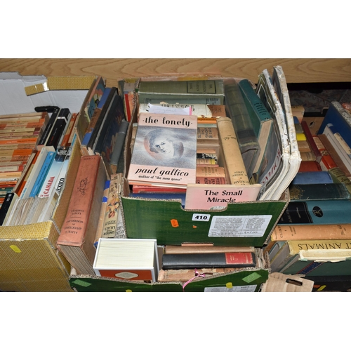 410 - FOUR BOXES OF BOOKS containing over 140 miscellaneous titles in hardback and paperback formats to in... 