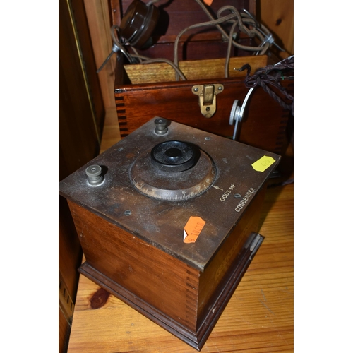 420 - BBC GECOPHONE EARLY RADIO EQUIPMENT, to include a BC 3250 radio, condenser and two cased pairs of he... 