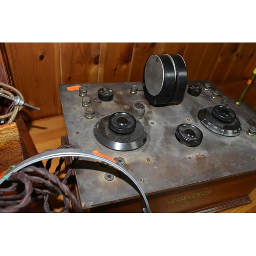 420 - BBC GECOPHONE EARLY RADIO EQUIPMENT, to include a BC 3250 radio, condenser and two cased pairs of he... 