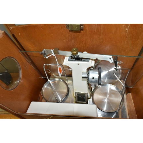 423 - THREE SETS OF SCIENTIFIC SCALES, comprising an Oertling model J10 set of scales with case (case in n... 