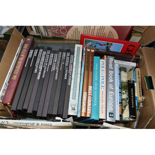 429 - FIVE BOXES OF BOOKS, MAGAZINES, MAPS & GUIDES, on the subject of Travel and Geography the sixty+ boo... 