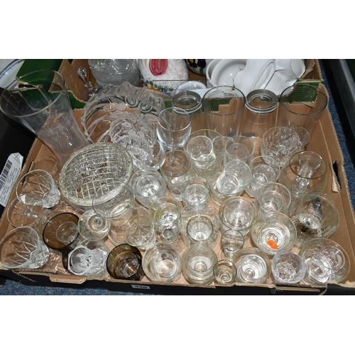 440 - FIVE BOXES AND LOOSE ASSORTED CERAMICS AND GLASS ITEMS, to include a Hornsea slipware dish, slipware... 