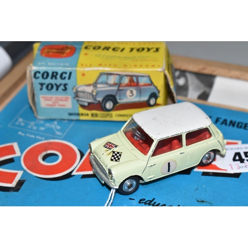 454 - A CHILDS 1950'S WILLY FANGEL'S No41 CONNECTOR WOODEN CONSTRUCTION KIT AND A BOXED CORGI MINI-COOPER ... 