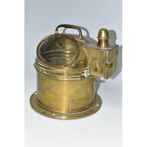 460 - A BRASS CASED BINNACLE COMPASS, marked Mercantile Stores Ltd to dial, the brass case with glass view... 