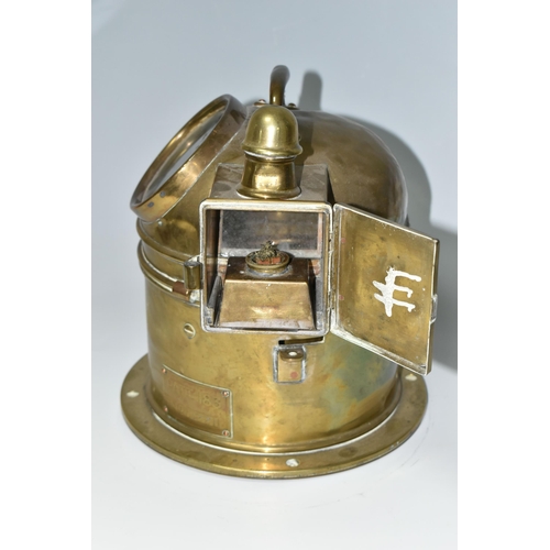 460 - A BRASS CASED BINNACLE COMPASS, marked Mercantile Stores Ltd to dial, the brass case with glass view... 