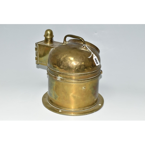 460 - A BRASS CASED BINNACLE COMPASS, marked Mercantile Stores Ltd to dial, the brass case with glass view... 