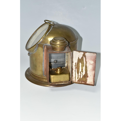 461 - A BRASS AND COPPER CASED BINNACLE COMPASS, the brass case with glass viewing window and copper cased... 