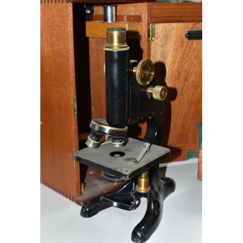 463 - A CASED MICROSCOPE AND VINTAGE PREPARED SLIDES, comprising a B & J Beck Ltd cased microscope, and tw... 