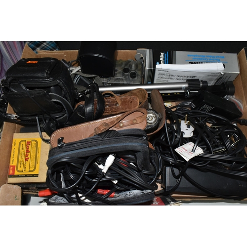 467 - TWO BOXES OF PHOTOGRAPHIC AND OPTICAL EQUIPMENT, to include a cased Fujifilm Fine Pix S6500 fid came... 