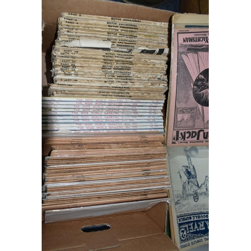 468 - THREE BOXES OF BOOKS & MAGAZINES comprising seven editions of The Victor Book for Boys, 1966, 1967, ... 