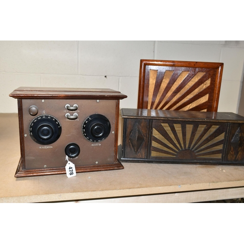 478 - A GECOPHONE B.C. 3000 WIRELESS RADIO RECEIVER IN MAHOGANY CASE, together with an Amplion speaker in ... 