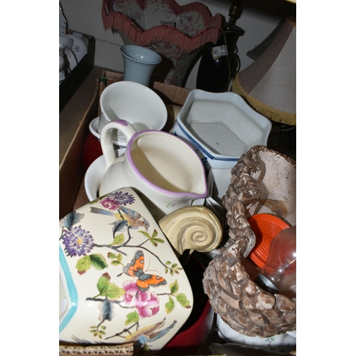 485 - TWO BOXES AND LOOSE ASSORTED CERAMICS, LAMPS AND SUNDRY ITEMS ETC, to include eight Royal Albert 'Qu... 