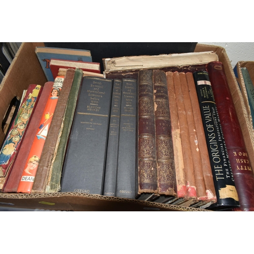 493 - FIVE BOXES OF BOOKS & MAGAZINES to include approximately sixty miscellaneous titles in hardback and ... 