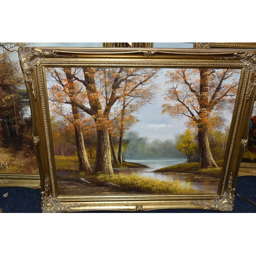 498 - EIGHT LATE 20TH CENTURY LANDSCAPE AND STILL LIFE OIL PAINTINGS, to include two large river landscape... 