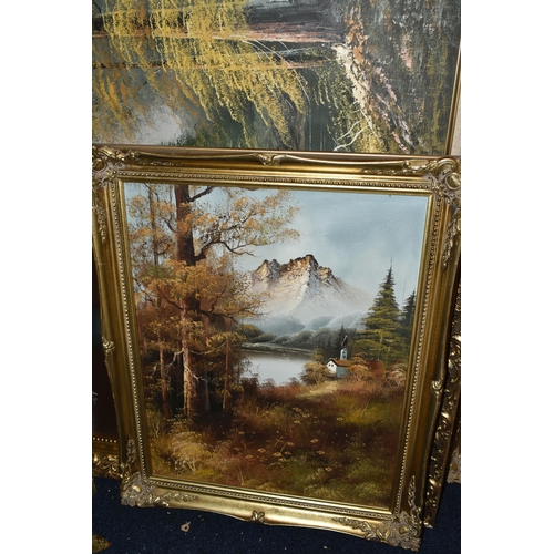 498 - EIGHT LATE 20TH CENTURY LANDSCAPE AND STILL LIFE OIL PAINTINGS, to include two large river landscape... 