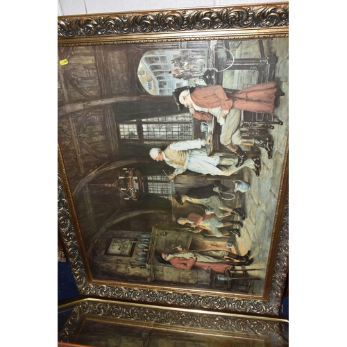 499 - EIGHTEEN FRAMED DECORATIVE PRINTS, to include reproductions of paintings by Charles Burton Barker, B... 