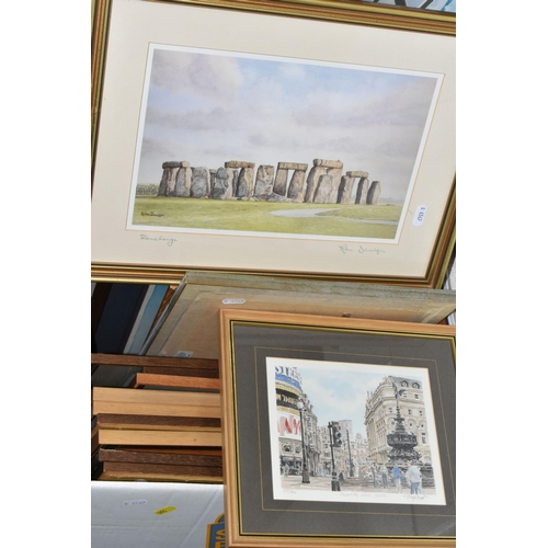 501 - TWO BOXES AND LOOSE ASSORTED FRAMED PRINTS ETC, to include Peter Archer limited print 'The 1st King'... 