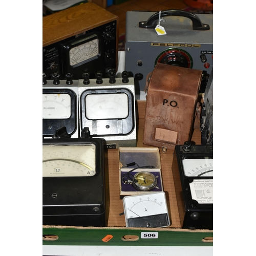 506 - A BOX AND LOOSE MULTIMETERS AND VOLTMETERS, to include a Sangamo Weston DC voltmeter, model 582, a T... 