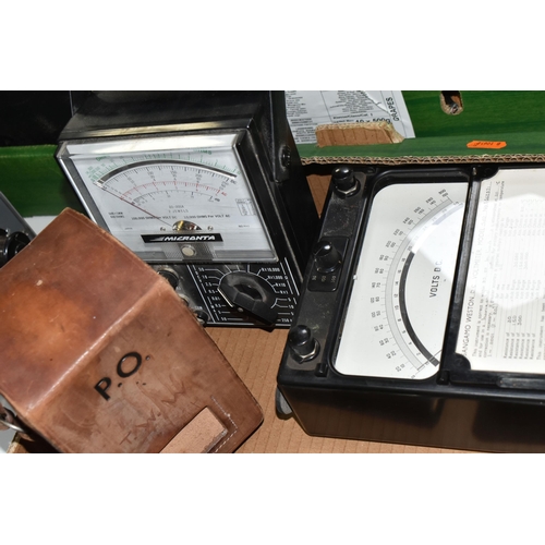 506 - A BOX AND LOOSE MULTIMETERS AND VOLTMETERS, to include a Sangamo Weston DC voltmeter, model 582, a T... 