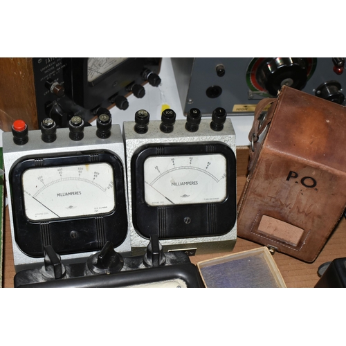 506 - A BOX AND LOOSE MULTIMETERS AND VOLTMETERS, to include a Sangamo Weston DC voltmeter, model 582, a T... 