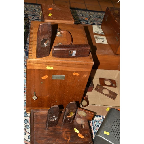 512 - A GROUP OF EMPTY WOODEN INSTRUMENT CASES, comprising seven assorted cases, a brown leather AVO case,... 