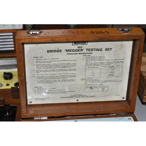 515 - FOUR WOODEN CASED MID-CENTURY ELECTRICAL MEASURING INSTRUMENTS, comprising a Bridge 'Megger' testing... 