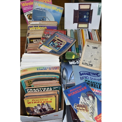 516 - THREE BOXES & LOOSE OF RADIO & WIRELESS EPHEMERA to include a large collection of magazines (Practic... 