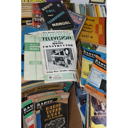 516 - THREE BOXES & LOOSE OF RADIO & WIRELESS EPHEMERA to include a large collection of magazines (Practic... 