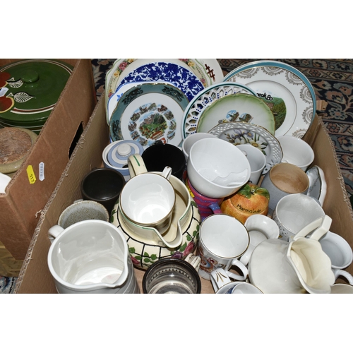 517 - FOUR BOXES OF ASSORTED CERAMICS ETC, a mid-century vase, an Italian wall plate depicting a yacht und... 