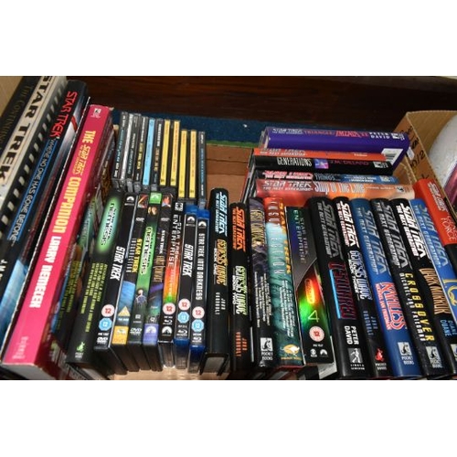 518 - TWO BOXES OF STAR TREK ENTERPRISE D.V.DS, BOOKS AND MAGAZINES, D.V.Ds to include Star Trek Voyager s... 