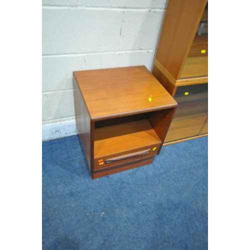 1308 - A PAIR OF 20TH CENTURY TEAK BOOKCASES, with double glazed sliding doors, each with two glass shelves... 