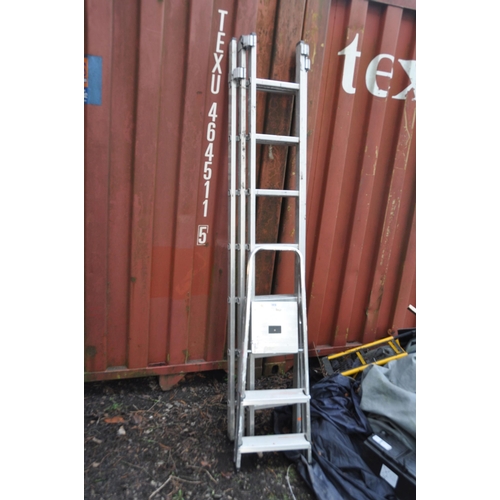 1016 - AN ALUMINIUM TRIPLE EXTENSION LADDER with 7 rungs to each LP 222cm section and a pair of steps (2)