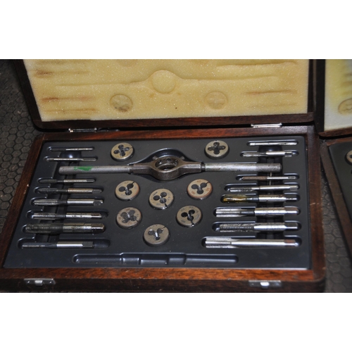 1081 - TWO TAP AND DIE SETS AND TWO SETS OF MANDRILLS metric and BA along with a metric/whitworth thread ga... 