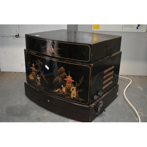 1133 - A PYE ORIENTAL EBONISED GRAMOPHONE, with chinoiserie decoration, and Monarch bsr turntable (conditio... 