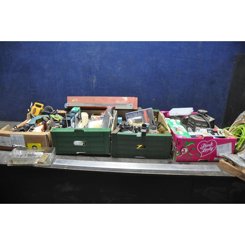 1135 - FOUR TRAYS CONTAINING TOOLS, ACCESSORIES, ELECTRICAL SWITCHES ETC including needle files, Three MEM ... 