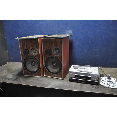 1140 - A PAIR OF VINTAGE EKCO TYPE 5768 HI FI SPEAKERS in rosewood effect cabinets (working but dust covers... 