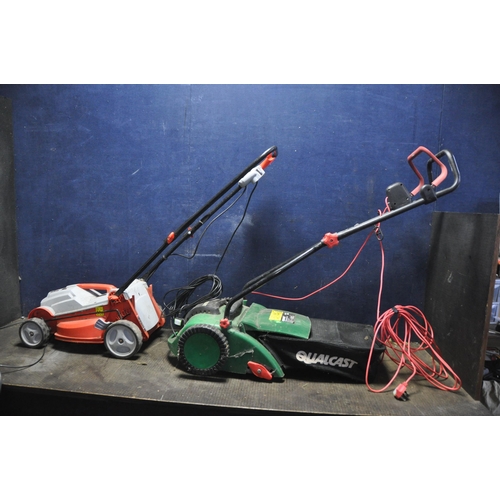 1155 - A RYNO ELECTRIC LAWN MOWER (no grass box) and a Qualcast Scarifier with collection bag (both PAT pas... 