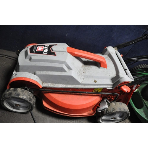 1155 - A RYNO ELECTRIC LAWN MOWER (no grass box) and a Qualcast Scarifier with collection bag (both PAT pas... 