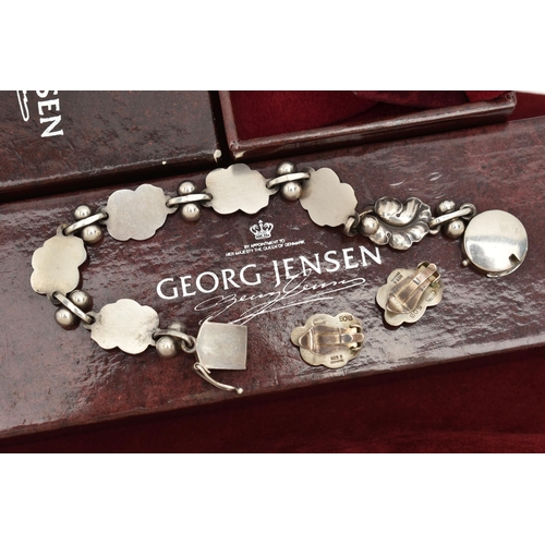 1 - A 'GEORG JENSEN' BRACELET AND EARRINGS, moonlight grapes bracelet, design 96, fitted with a circular... 