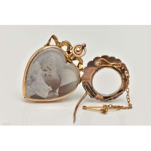 11 - TWO EARLY 20TH CENTURY JEWELLERY ITEMS, the first a heart form double sided photo pendant, with addi... 