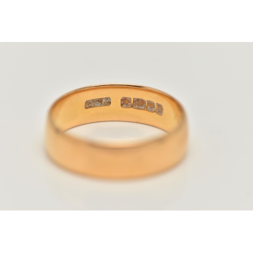 21 - A 22CT GOLD BAND RING, a plain polished yellow gold band, approximate width 5mm, hallmarked 22ct Bir... 