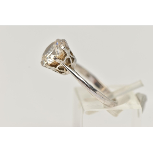 35 - A 9CT WHITE GOLD SINGLE STONE CUBIC ZIRCONIA RING, the circular cut cubic zirconia in an eight claw ... 