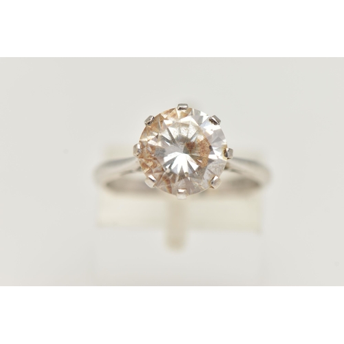 35 - A 9CT WHITE GOLD SINGLE STONE CUBIC ZIRCONIA RING, the circular cut cubic zirconia in an eight claw ... 