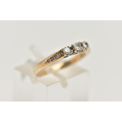 37 - TWO ITEMS OF JEWELLERY, to include a 9ct gold three stone diamond ring with diamond detail to the sh... 