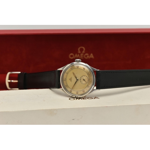 46 - A GENTS 'OMEGA' WRISTWATCH, automatic movement, gold tone dial signed 'Omega Automatic', Arabic nume... 