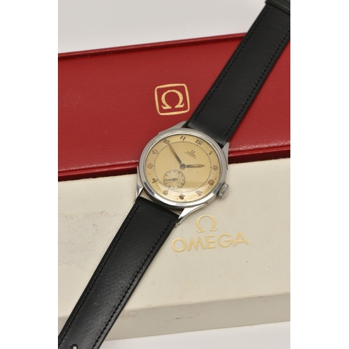 46 - A GENTS 'OMEGA' WRISTWATCH, automatic movement, gold tone dial signed 'Omega Automatic', Arabic nume... 