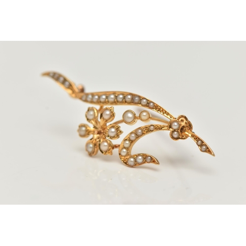 61 - A SPLIT PEARL FLOWER BROOCH, unmarked, length 44mm, approximate weight 3.8 grams (condition report; ... 