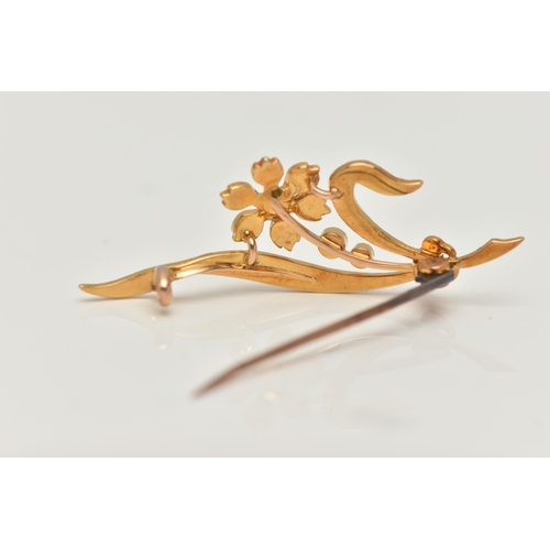 61 - A SPLIT PEARL FLOWER BROOCH, unmarked, length 44mm, approximate weight 3.8 grams (condition report; ... 