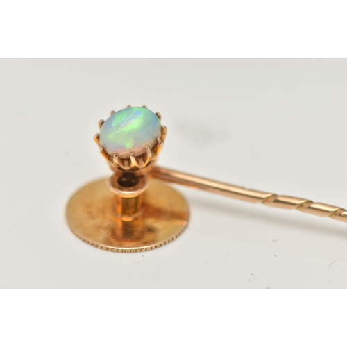 65 - A VICTORIAN 18CT GOLD OPAL STICK PIN/DRESS STUD, oval opal cabochon in a claw setting, removeable, m... 